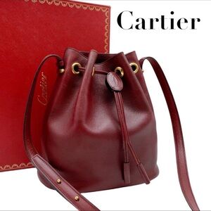 CARTIER Ox Blood Burgundy Rouge Leather Drawstring Bucket Bag -VINTAGE OLD MONEY